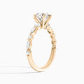 Round Chateau Three Stone Lab Diamond Engagement Ring In 14K Rose Gold, Angle View