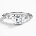 Asscher Chateau Three Stone Lab Diamond Engagement Ring In 18K White Gold - Lucenjuri