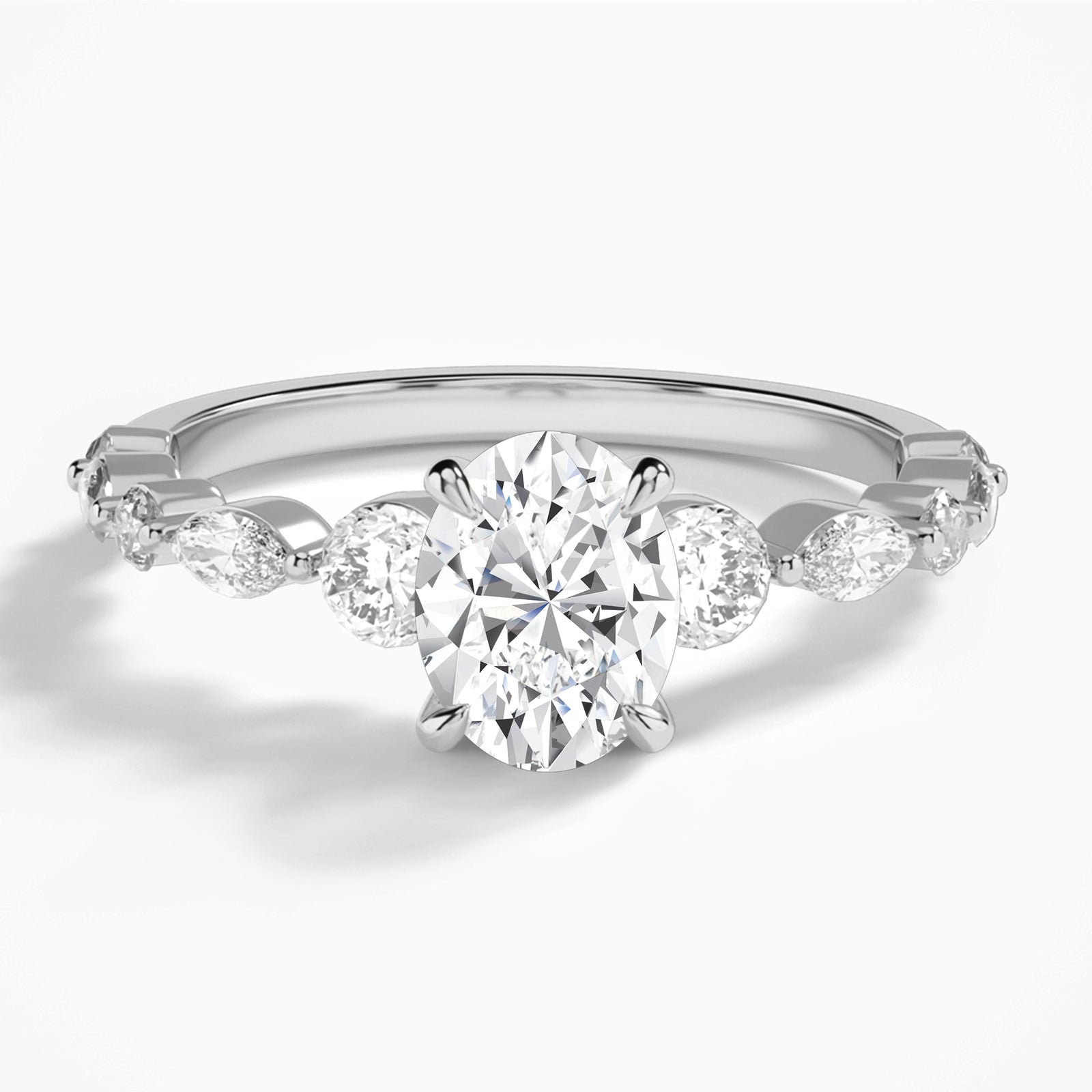 Oval Chateau Three Stone Lab Diamond Engagement Ring In 18K White Gold - Lucenjuri