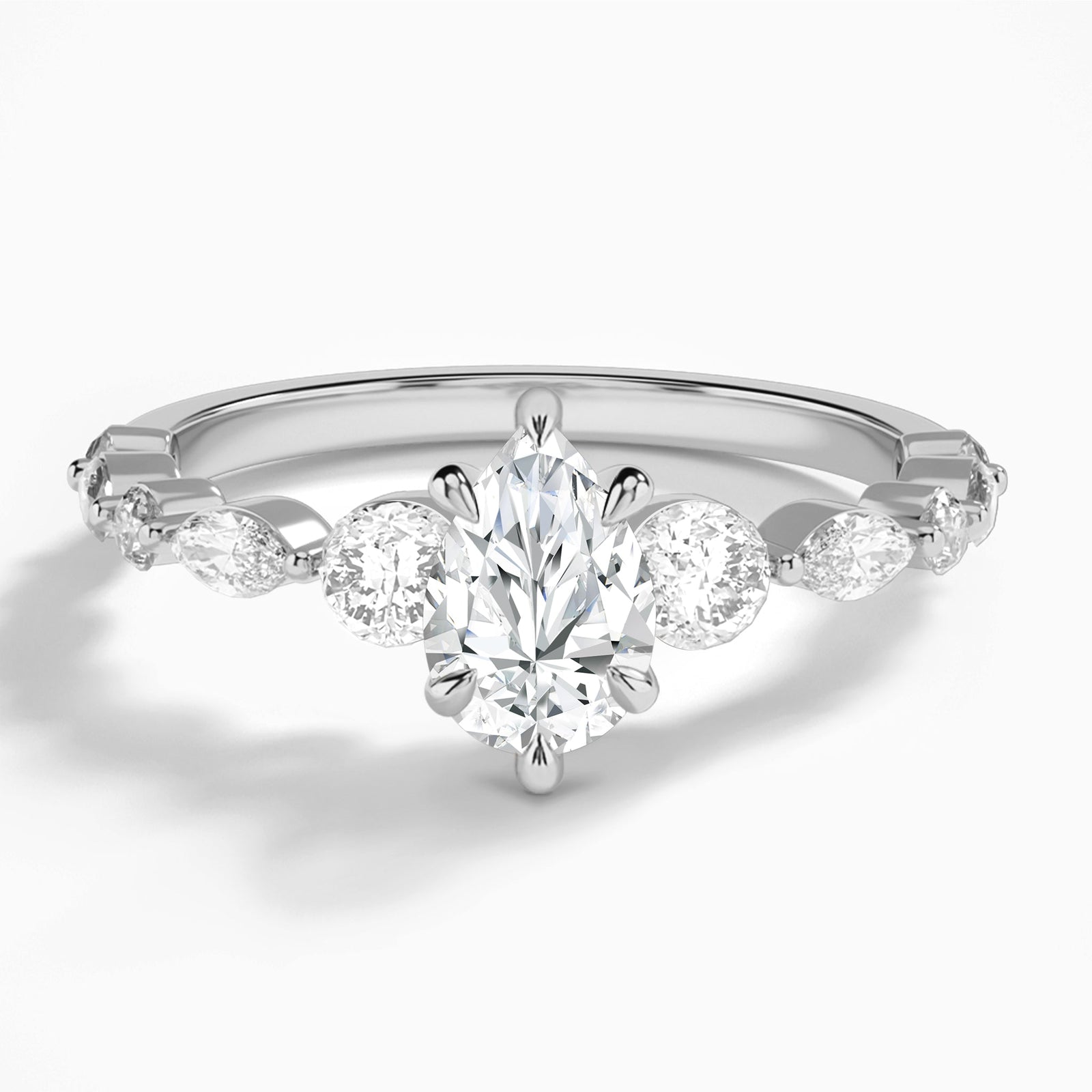 Pear Chateau Three Stone Lab Diamond Engagement Ring In 14K White Gold - Lucenjuri