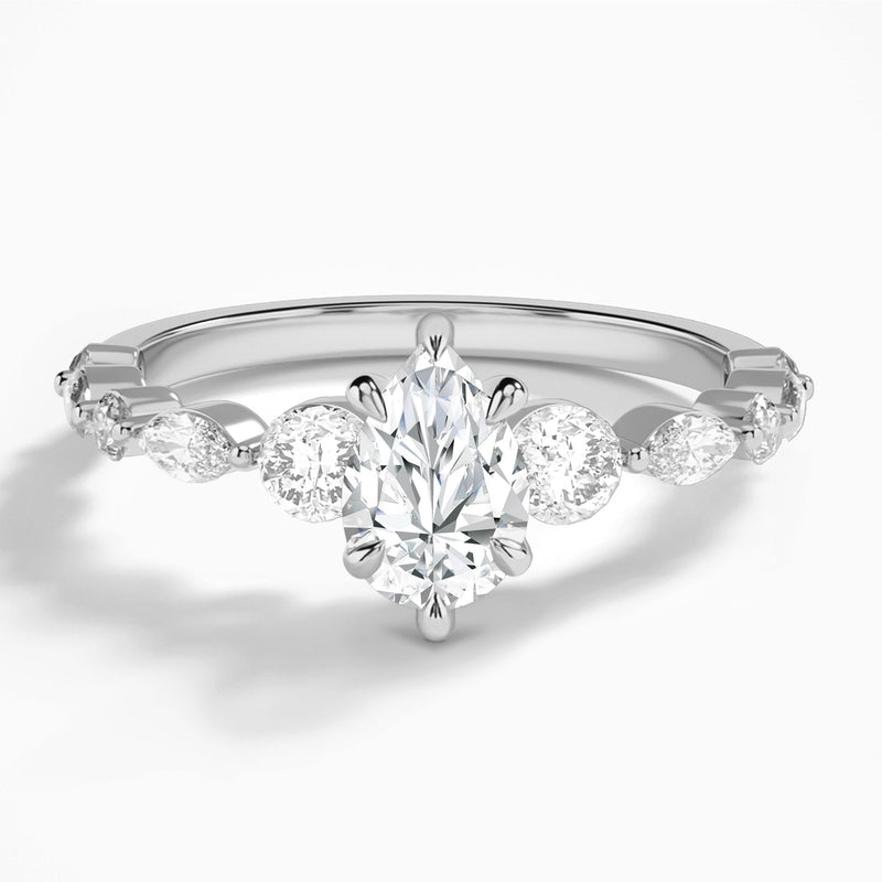 Pear Chateau Three Stone Lab Diamond Engagement Ring In 18K White Gold - Lucenjuri