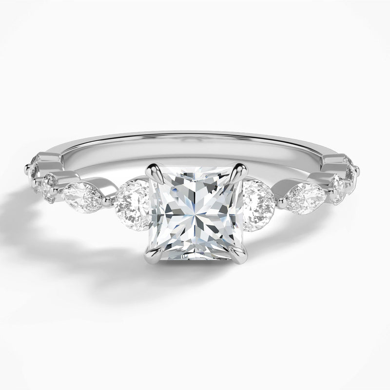 Princess Chateau Three Stone Lab Diamond Engagement Ring In 18K White Gold - Lucenjuri