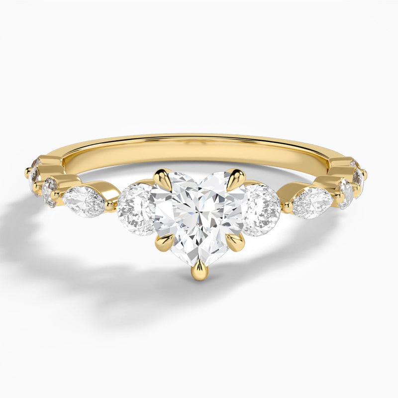 Heart Chateau Three Stone Lab Diamond Engagement Ring In 18K Yellow Gold - Lucenjuri