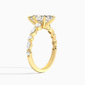 Marquise Chateau Three Stone Lab Diamond Engagement Ring In 14K Yellow Gold, Angle View