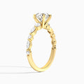 Round Chateau Three Stone Lab Diamond Engagement Ring In 14K Yellow Gold, Angle View