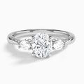 Oval Three Stone Marquise Lab Diamond Engagement Ring In 18K White Gold - Lucenjuri