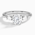 Round Three Stone Marquise Lab Diamond Engagement Ring In 18K White Gold - Lucenjuri