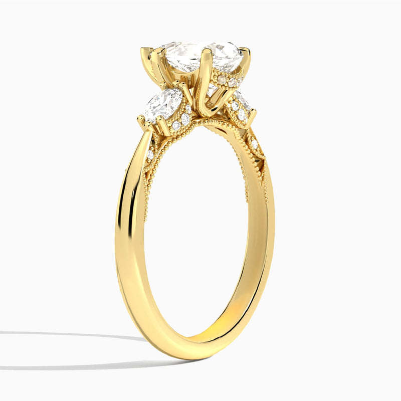 Pear Three Stone Marquise Lab Diamond Engagement Ring In 14K Yellow Gold, Angle View