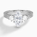 Marquise Three Stone Engraved Lab Diamond Engagement Ring In Platinum - Lucenjuri