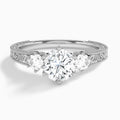 Round Three Stone Engraved Lab Diamond Engagement Ring In Platinum - Lucenjuri