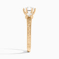 Round Three Stone Engraved Lab Diamond Engagement Ring In 14K Rose Gold, Side View