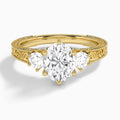 Oval Three Stone Engraved Lab Diamond Engagement Ring In 18K Yellow Gold - Lucenjuri