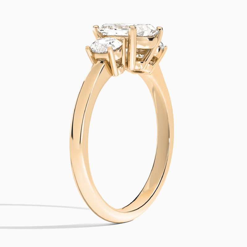 Emerald Sonata Three Stone Lab Diamond Engagement Ring In 14K Rose Gold, Angle View
