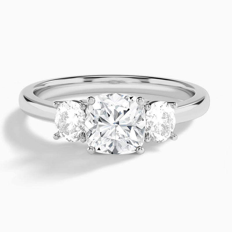 Cushion Sonata Three Stone Lab Diamond Engagement Ring In 14K White Gold - Lucenjuri