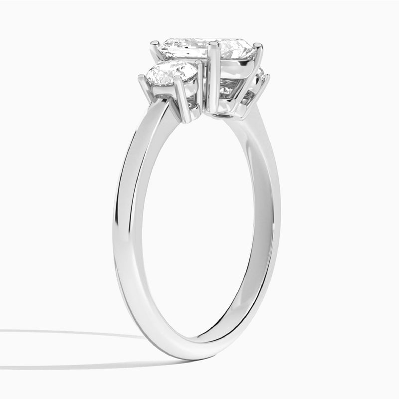 Emerald Sonata Three Stone Lab Diamond Engagement Ring In 14K White Gold, Angle View