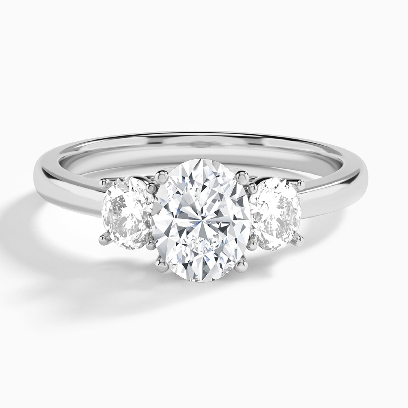 Oval Sonata Three Stone Lab Diamond Engagement Ring In 14K White Gold - Lucenjuri