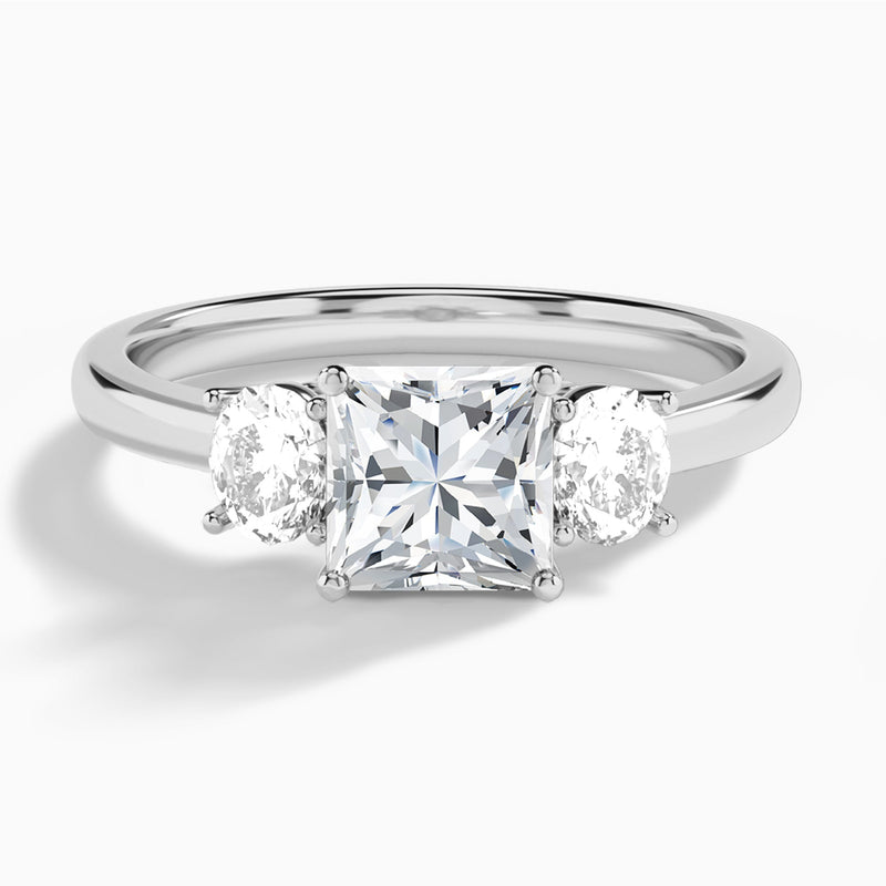 Princess Sonata Three Stone Lab Diamond Engagement Ring In 18K White Gold - Lucenjuri
