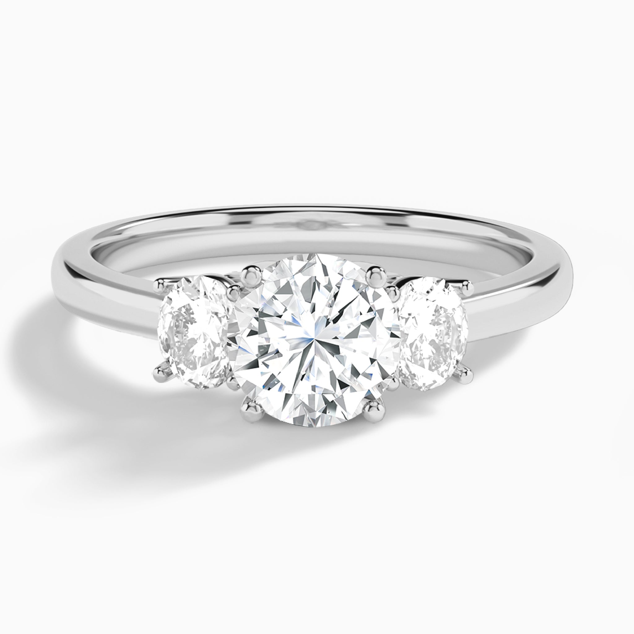 Round Sonata Three Stone Lab Diamond Engagement Ring In 14K White Gold - Lucenjuri