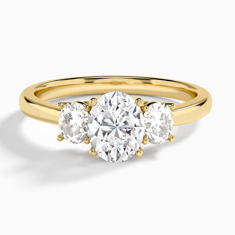 Oval Sonata Three Stone Lab Diamond Engagement Ring In 18K Yellow Gold - Lucenjuri