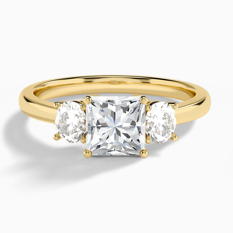 Princess Sonata Three Stone Lab Diamond Engagement Ring In 18K Yellow Gold - Lucenjuri