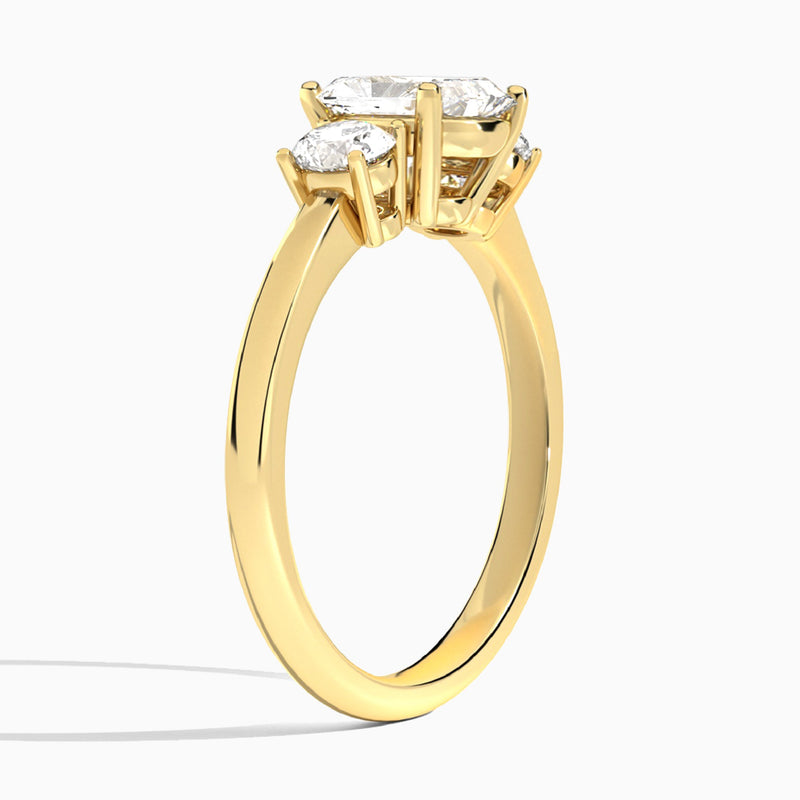 Radiant Sonata Three Stone Lab Diamond Engagement Ring In 14K Yellow Gold, Angle View