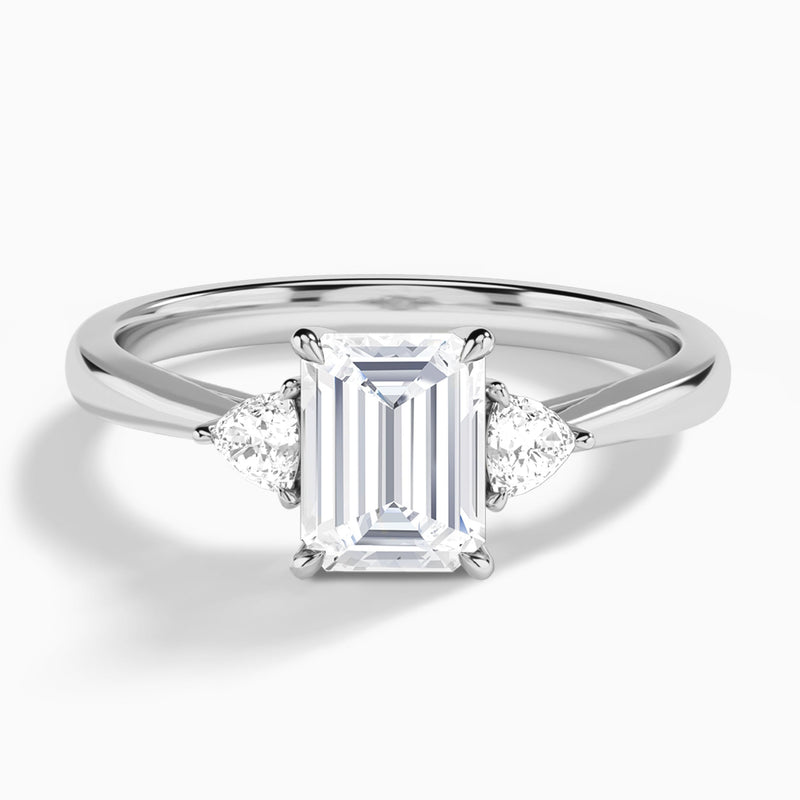 Emerald Trillion Cut Three Stone Lab Diamond Engagement Ring In 14K White Gold - Lucenjuri