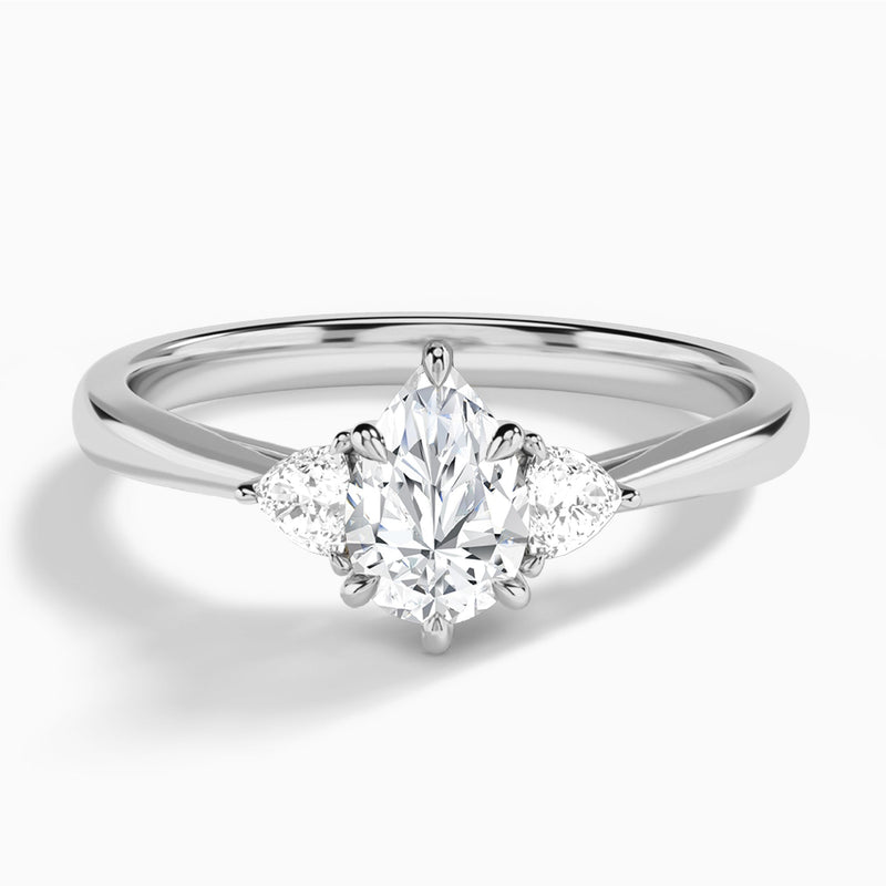 Pear Trillion Cut Three Stone Lab Diamond Engagement Ring In 14K White Gold - Lucenjuri
