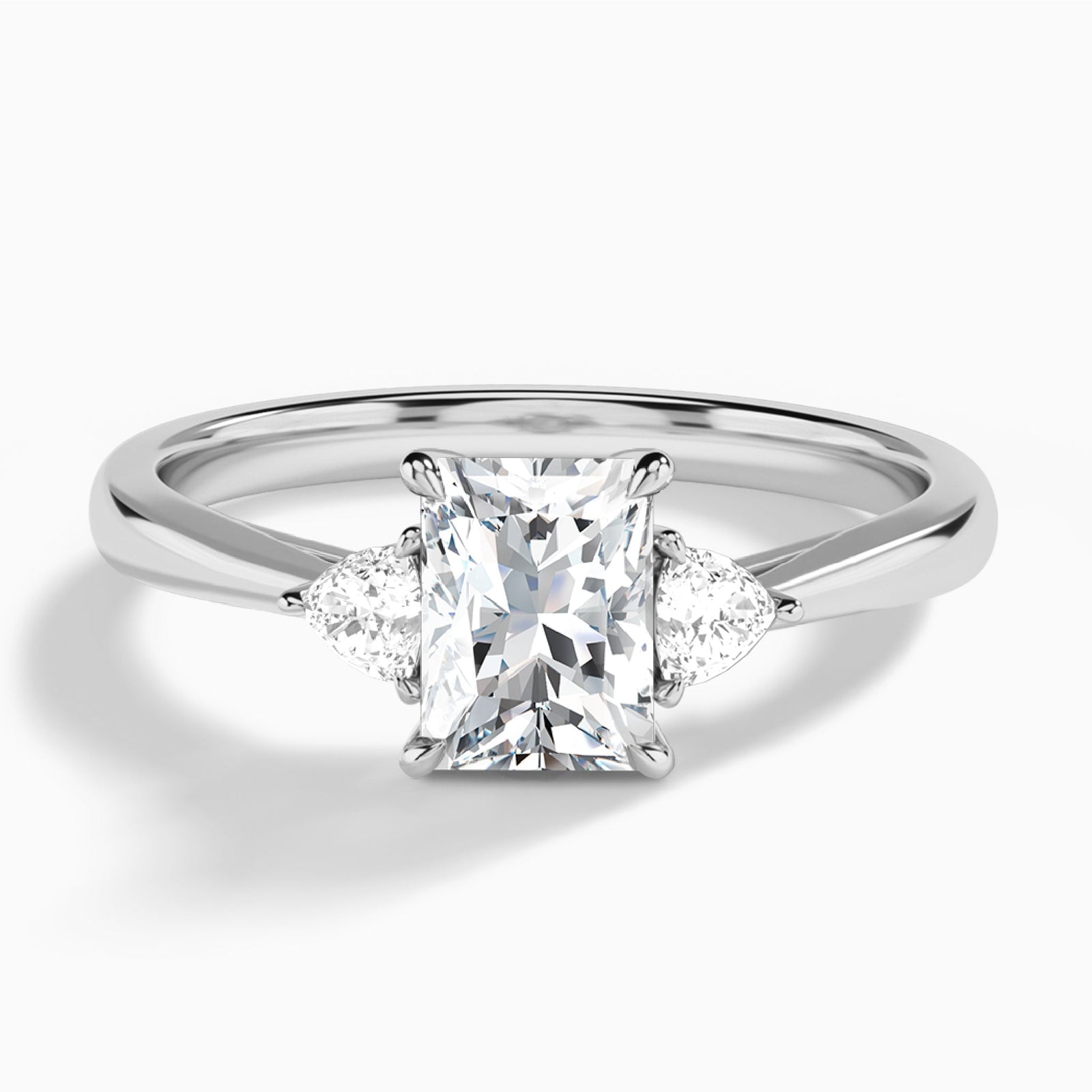 Radiant Trillion Cut Three Stone Lab Diamond Engagement Ring In 14K White Gold - Lucenjuri