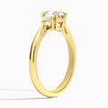 Round Trillion Cut Three Stone Lab Diamond Engagement Ring In 14K Yellow Gold, Angle View