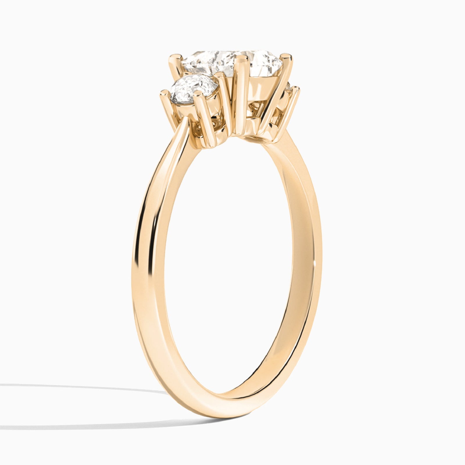 Heart Concerto Three Stone Lab Diamond Engagement Ring In 14K Rose Gold, Angle View
