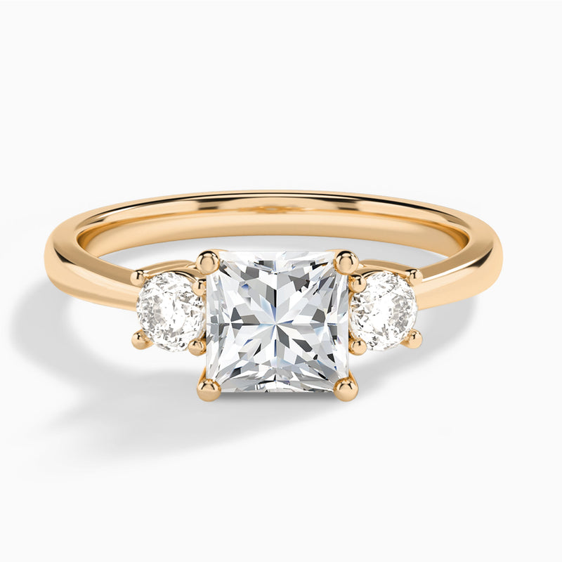 Princess Concerto Three Stone Lab Diamond Engagement Ring In 14K Rose Gold - Lucenjuri