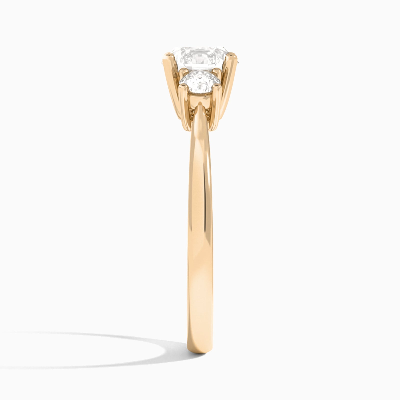 Round Concerto Three Stone Lab Diamond Engagement Ring In 14K Rose Gold, Side View