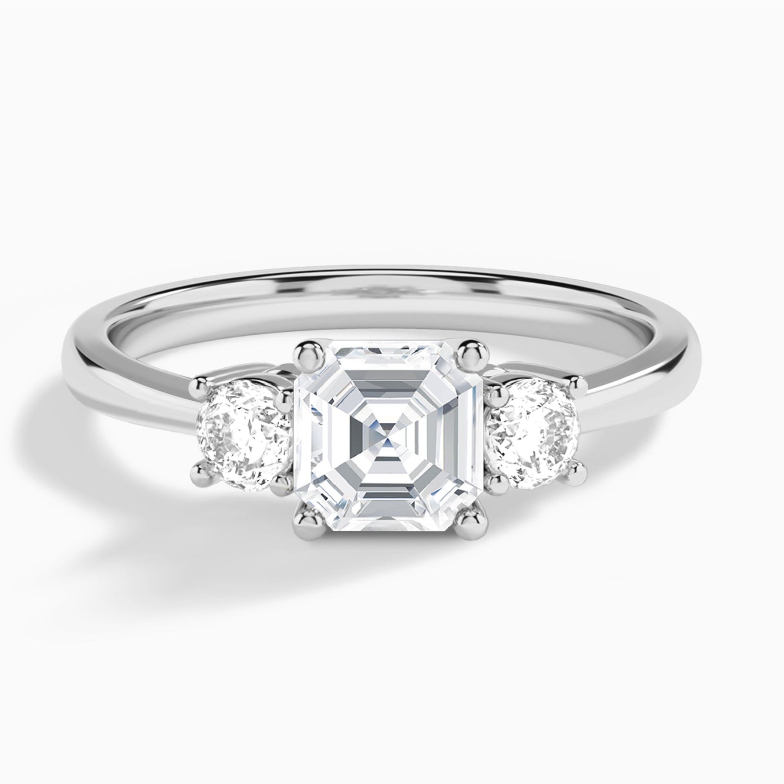 Asscher Concerto Three Stone Lab Diamond Engagement Ring In 18K White Gold - Lucenjuri