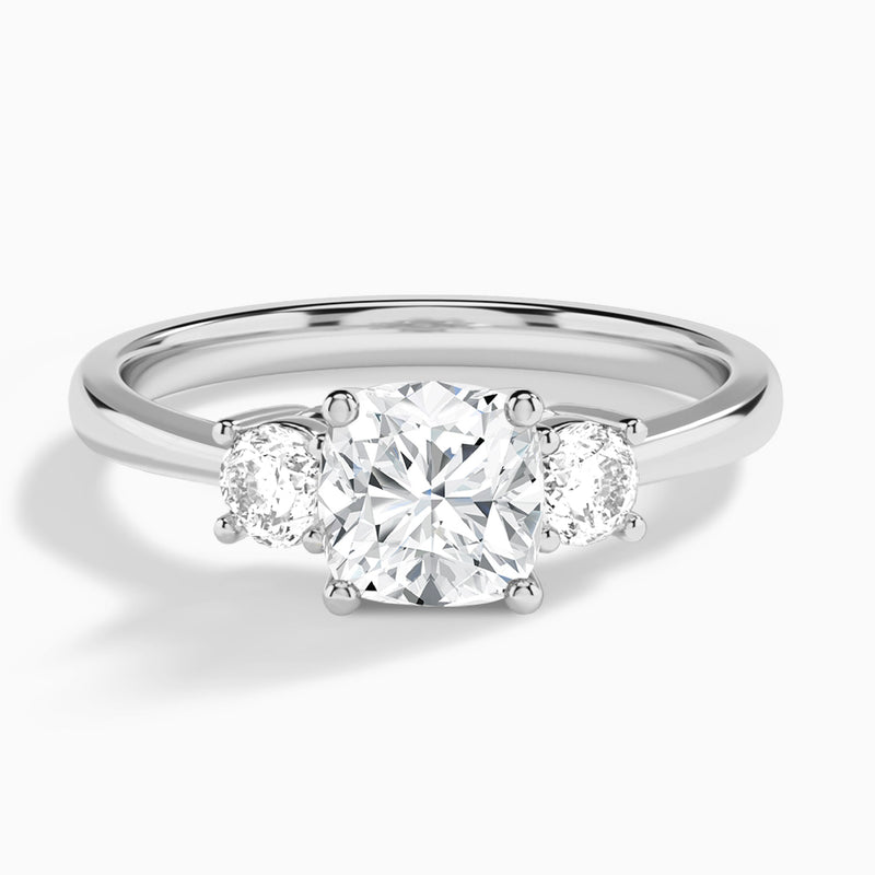 Cushion Concerto Three Stone Lab Diamond Engagement Ring In 14K White Gold - Lucenjuri