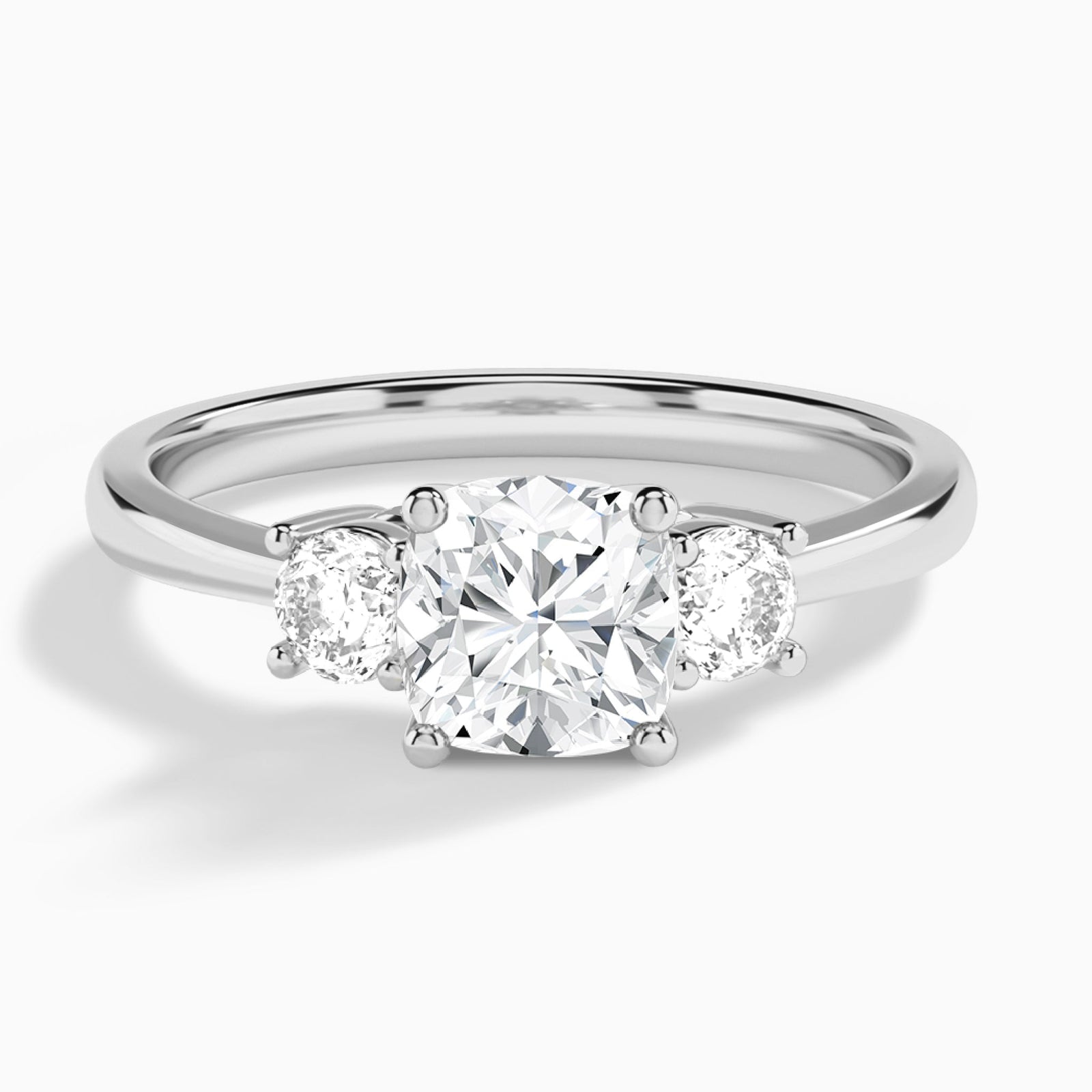 Cushion Concerto Three Stone Lab Diamond Engagement Ring In 14K White Gold - Lucenjuri