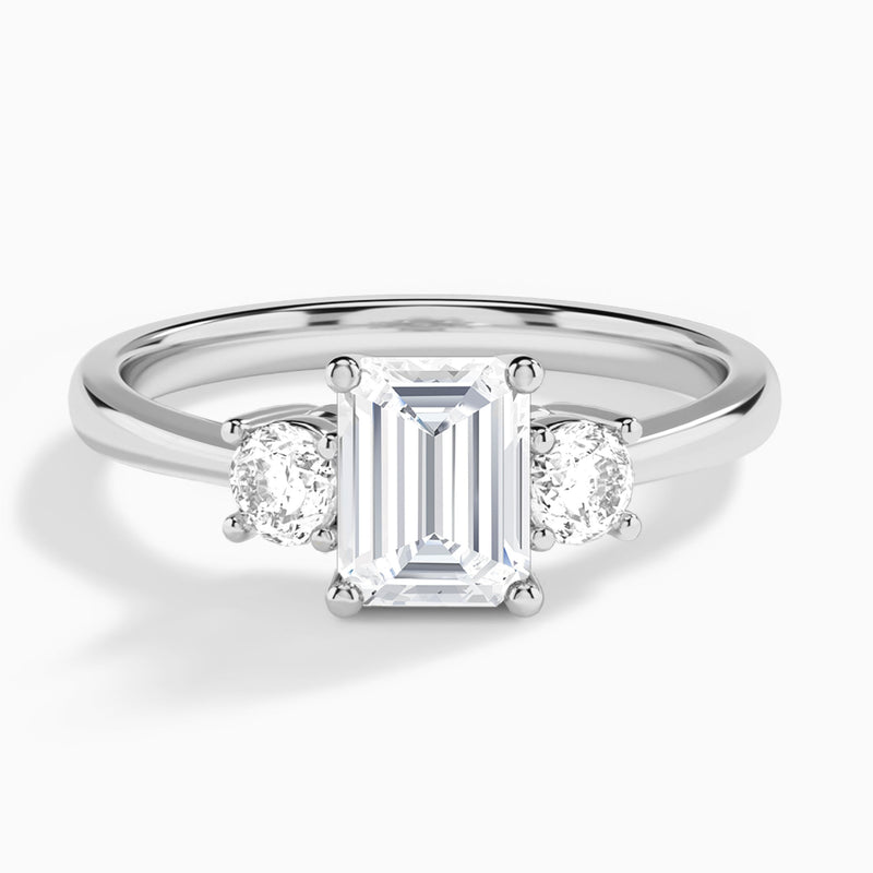 Emerald Concerto Three Stone Lab Diamond Engagement Ring In 14K White Gold - Lucenjuri