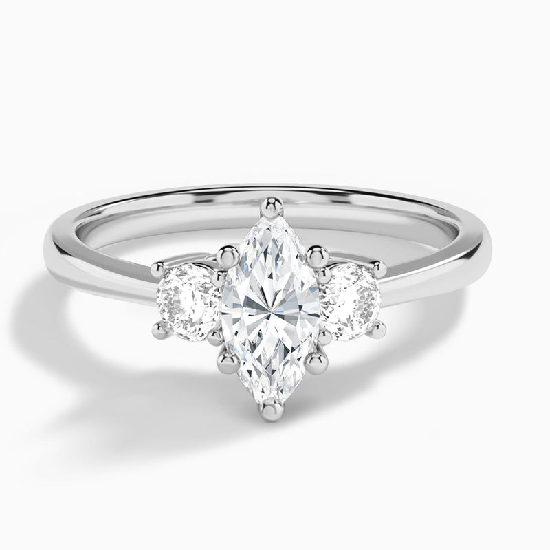 Marquise Concerto Three Stone Lab Diamond Engagement Ring In 14K White Gold - Lucenjuri