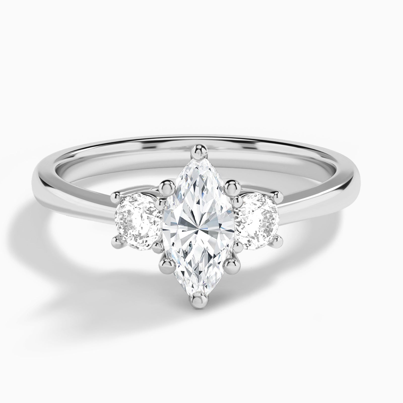 Marquise Concerto Three Stone Lab Diamond Engagement Ring In 14K White Gold - Lucenjuri