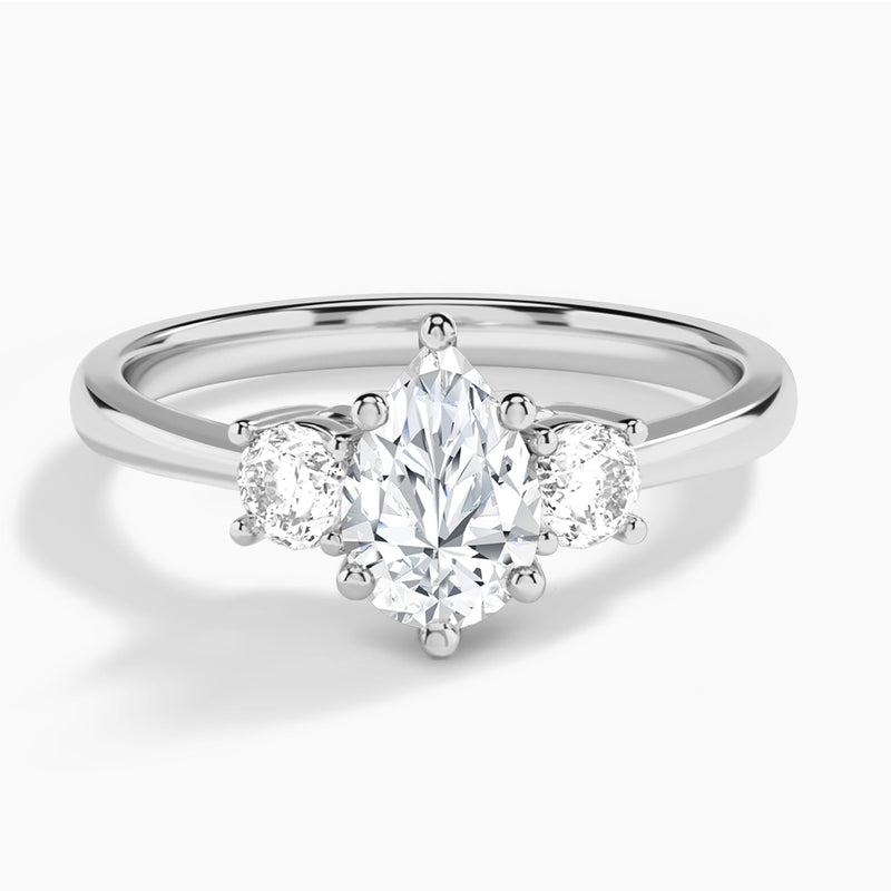 Pear Concerto Three Stone Lab Diamond Engagement Ring In 14K White Gold - Lucenjuri