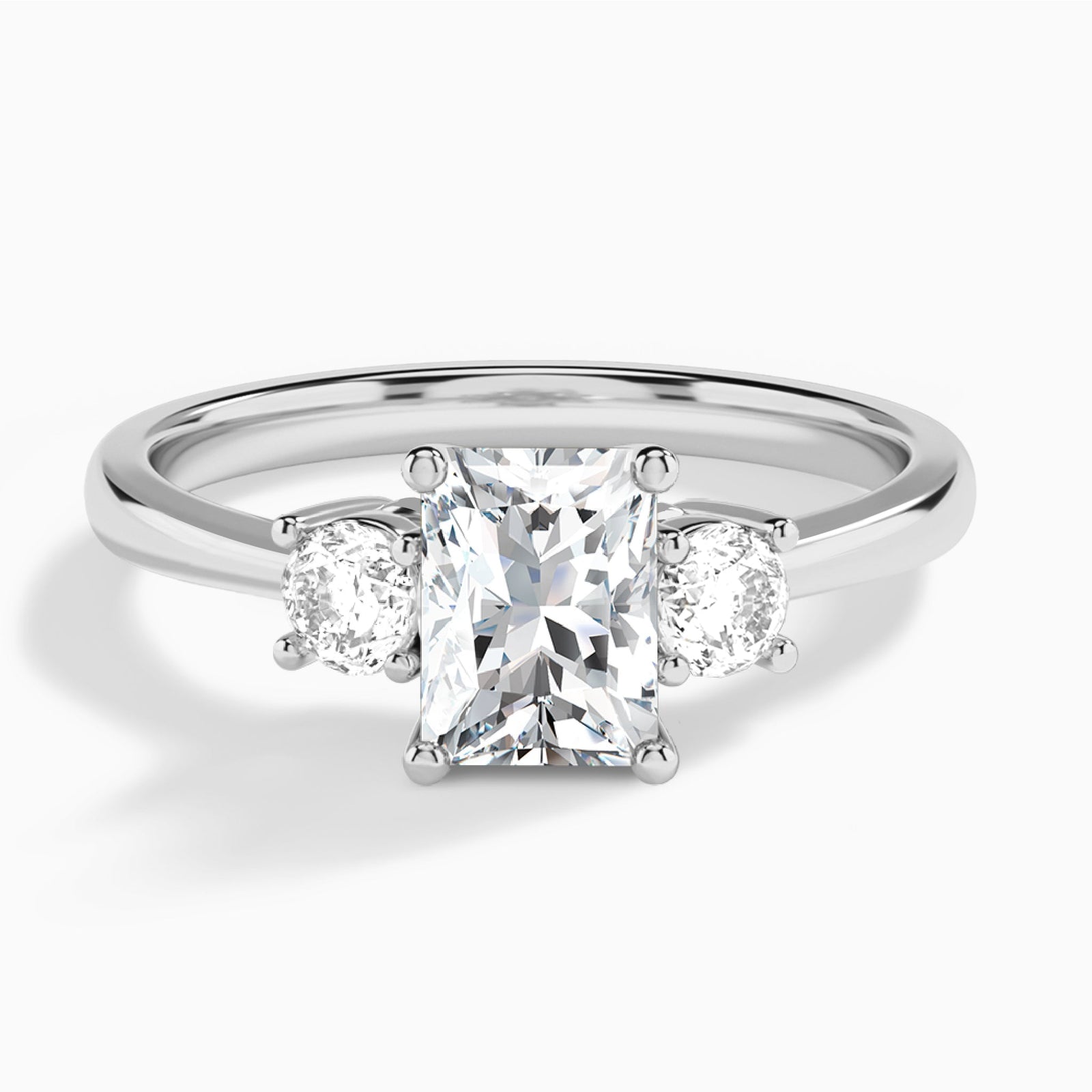 Radiant Concerto Three Stone Lab Diamond Engagement Ring In 14K White Gold - Lucenjuri