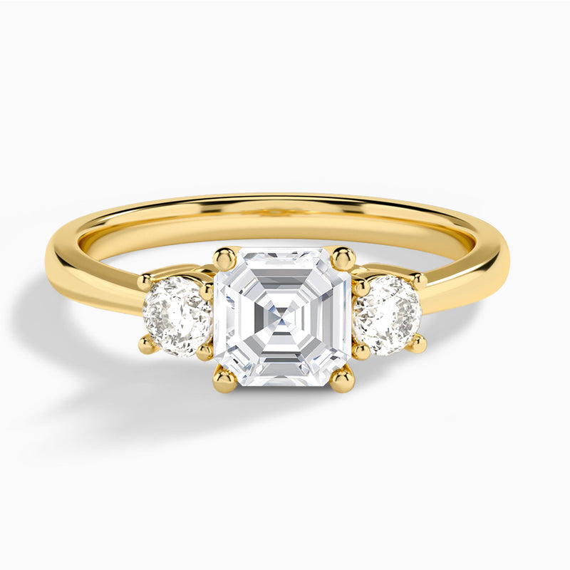 Asscher Concerto Three Stone Lab Diamond Engagement Ring In 18K Yellow Gold - Lucenjuri