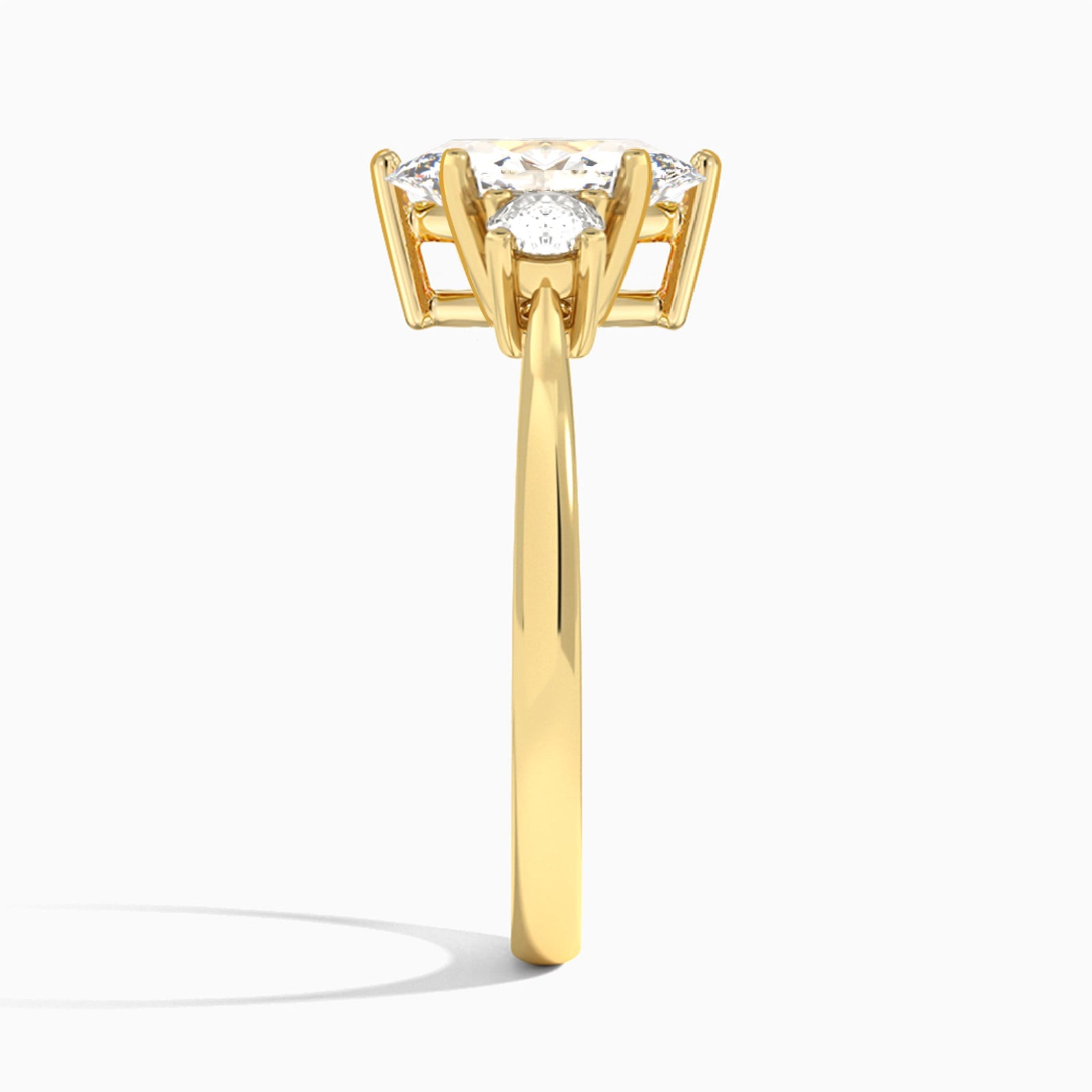 Marquise Concerto Three Stone Lab Diamond Engagement Ring In 14K Yellow Gold, Side View