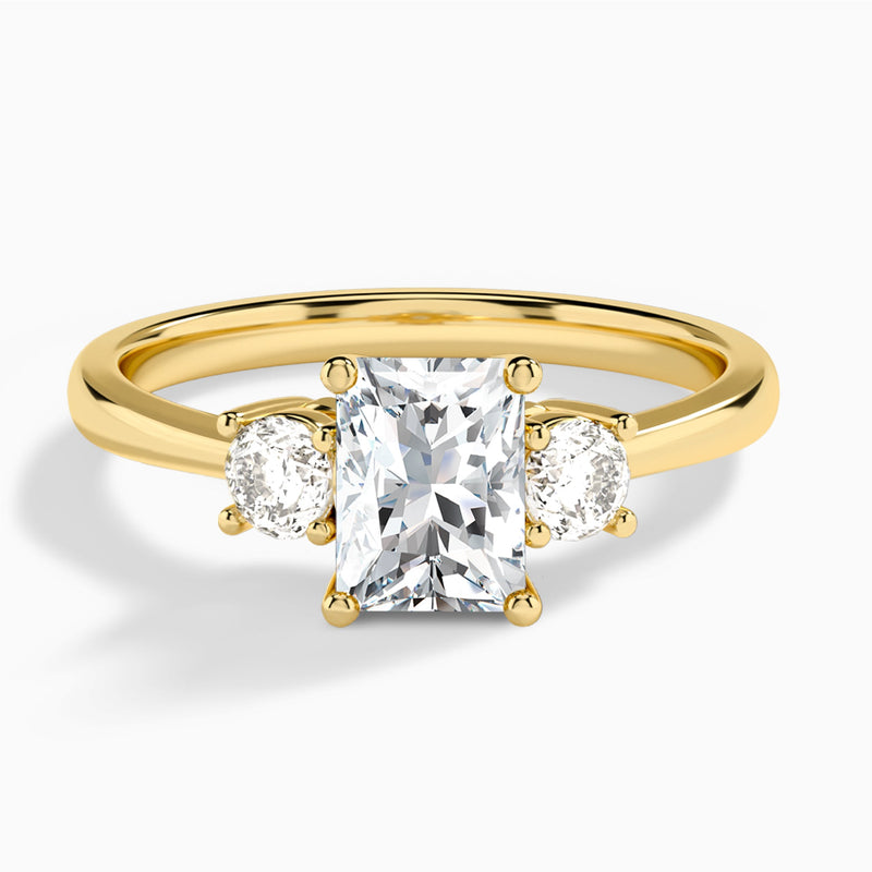 Radiant Concerto Three Stone Lab Diamond Engagement Ring In 18K Yellow Gold - Lucenjuri