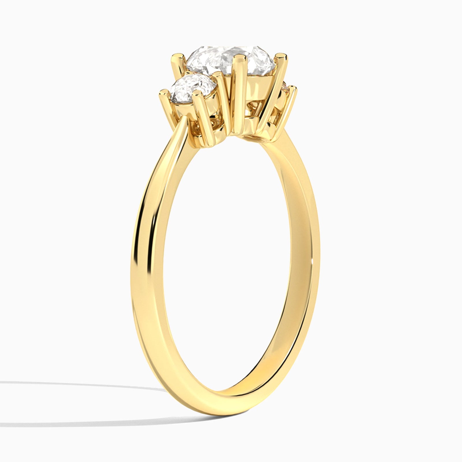 Round Concerto Three Stone Lab Diamond Engagement Ring In 14K Yellow Gold, Angle View