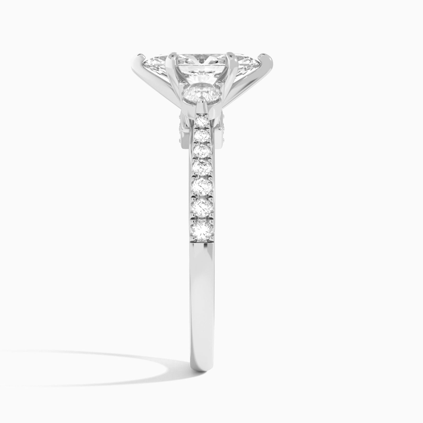 Marquise Tressa Three Stone Lab Grown Diamond Engagement Ring In Platinum, Side View