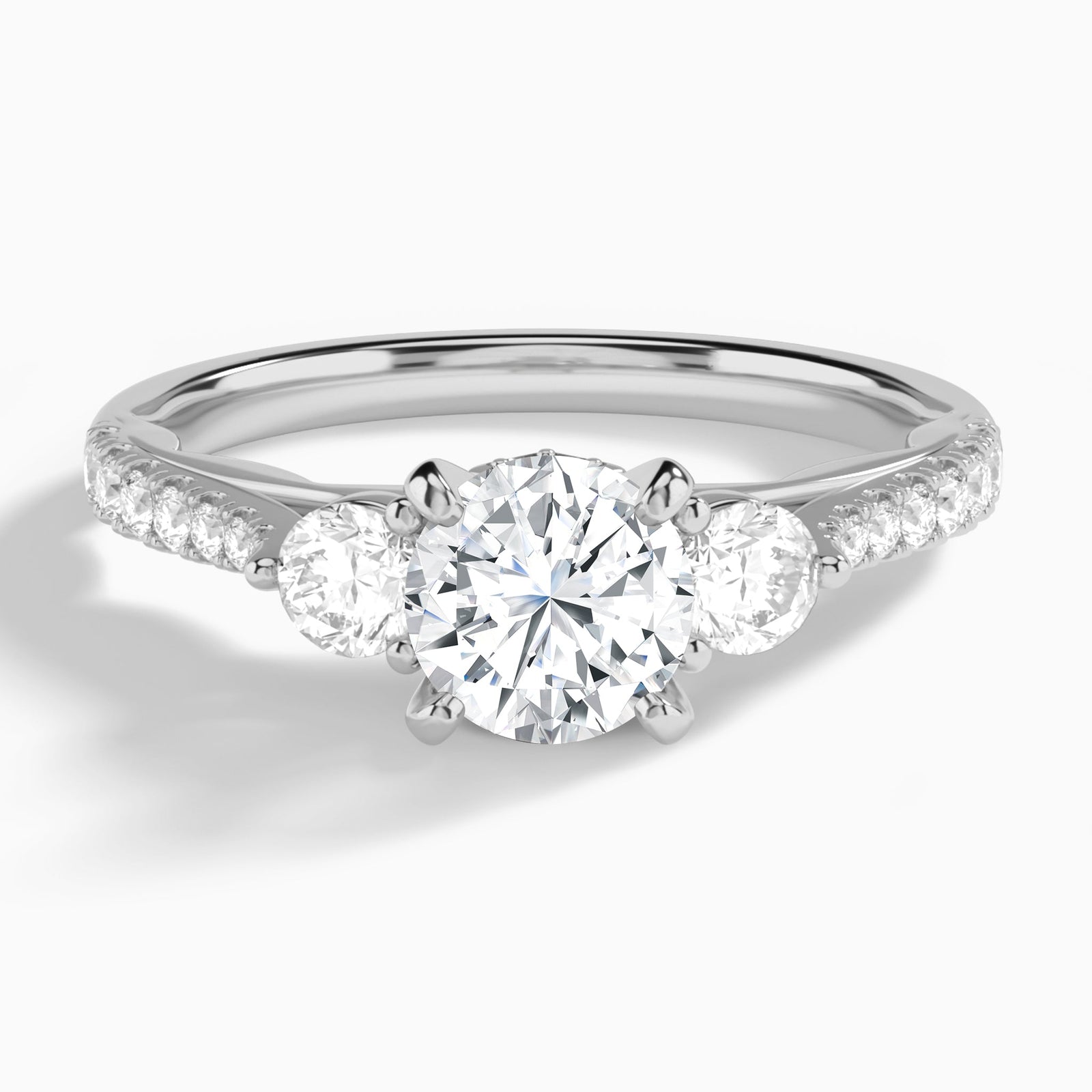 Round Tressa Three Stone Lab Grown Diamond Engagement Ring In Platinum - Lucenjuri