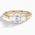 Asscher Tressa Three Stone Lab Diamond Engagement Ring In 14K Rose Gold - Lucenjuri