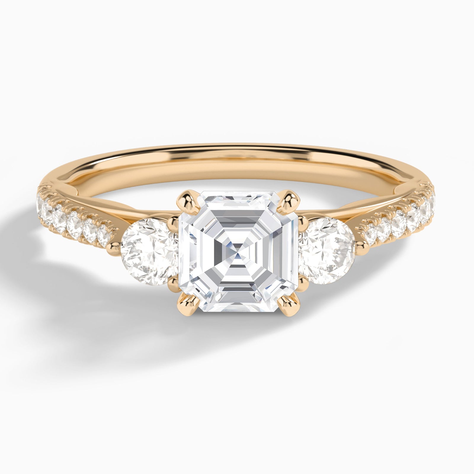 Asscher Tressa Three Stone Lab Diamond Engagement Ring In 14K Rose Gold - Lucenjuri