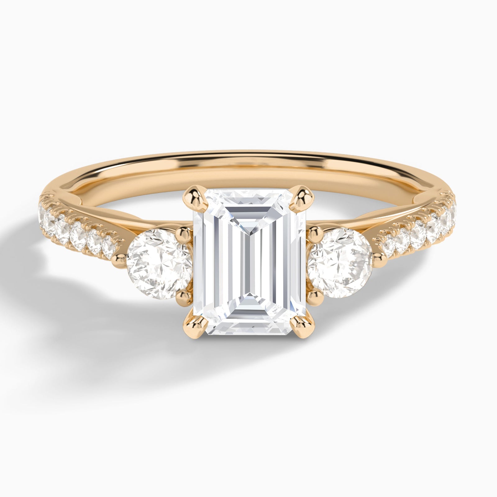 Emerald Tressa Three Stone Lab Diamond Engagement Ring In 14K Rose Gold - Lucenjuri