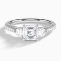 Asscher Tressa Three Stone Lab Diamond Engagement Ring In 18K White Gold - Lucenjuri